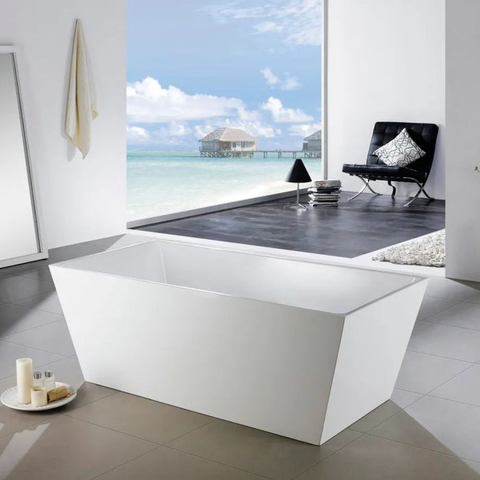 Makassar 67" White Free Standing Bathtub – Modern Ergonomic Soaking Tub with Chrome Drain