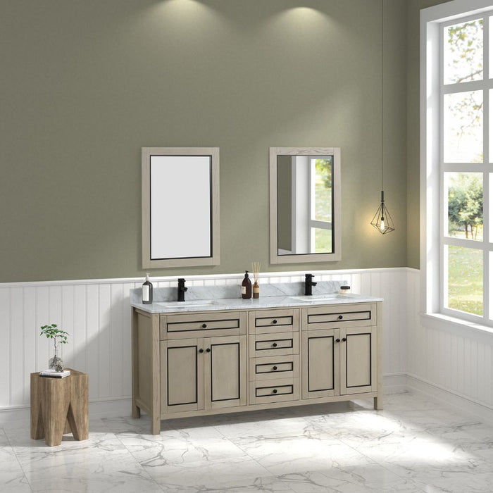 Graca 72" Light Oak Double Vanity Cabinet with Carrara White Countertop & Soft Close Drawers