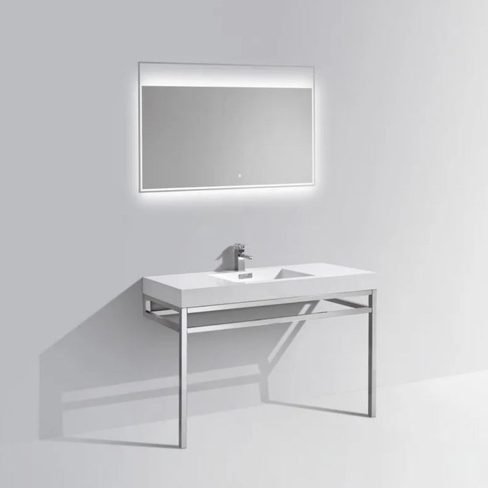 Reika 48" Chrome Console Vanity Stainless Steel White Sink – Compact Powder Room Vanity with Integrated Basin