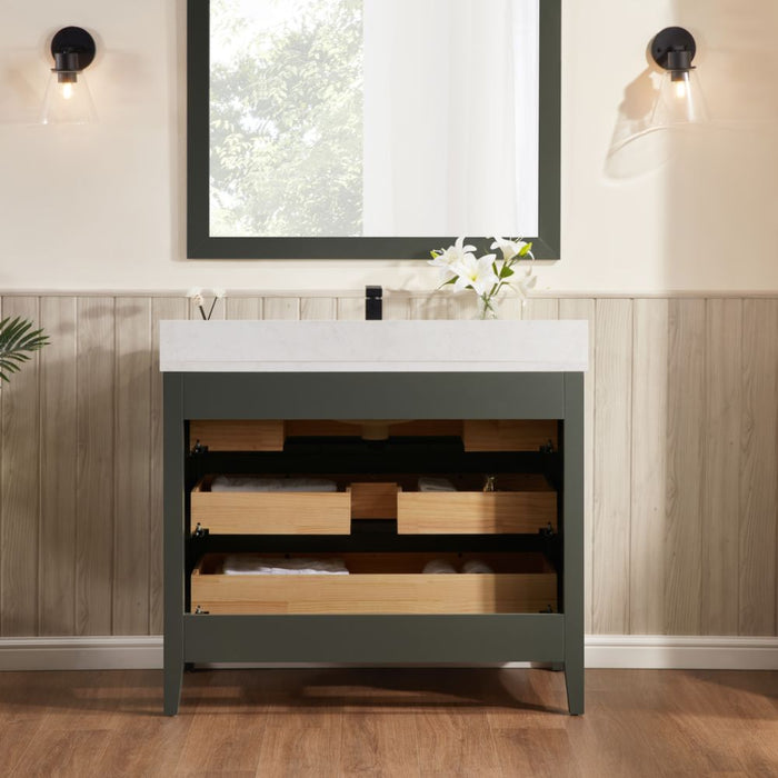 Lavin 42" Single Sink Vanity in Pewter Green – Freestanding Wood Cabinet with Stone Top