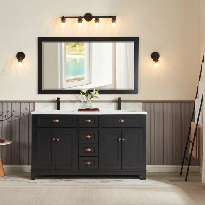 Raurey 60" Tricorn Black Single Sink Vanity with Stone Top & Soft-Close Drawers
