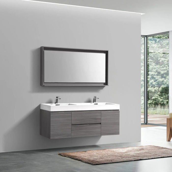 Vulcan 60" Double Sink Vulcan Ash Grey Modern Wall Mount Bathroom Vanity – Reinforced Acrylic Top
