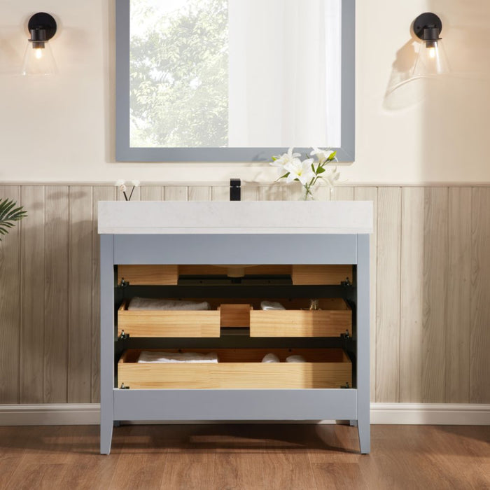 42" Lancashire Cadet Solid Wood Bathroom Vanity with Artificial Stone Top & Soft-Close Drawers