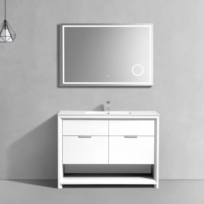 Caius 48" Gloss White Modern Bathroom Vanity - Single Sink with Acrylic Composite Countertop