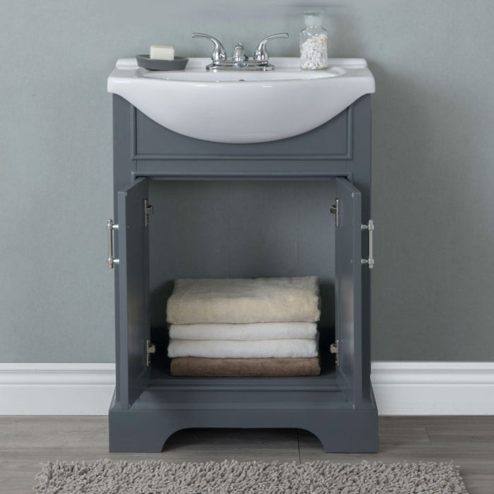 Larroux 24" Gray Wood Bathroom Vanity - Contemporary Style with White Ceramic Top