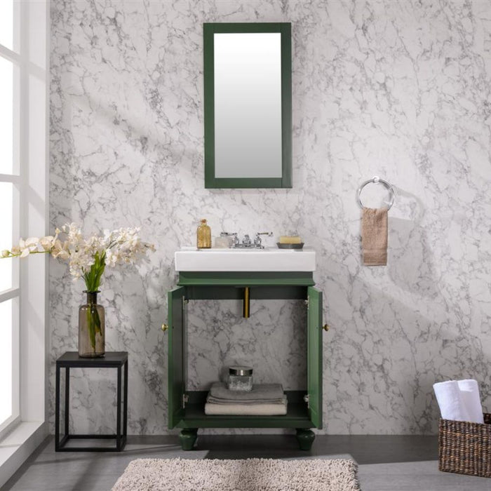 Iola 24" Green Vogue Style Bathroom Vanity Cabinet with White Ceramic Basin and Dual Doors