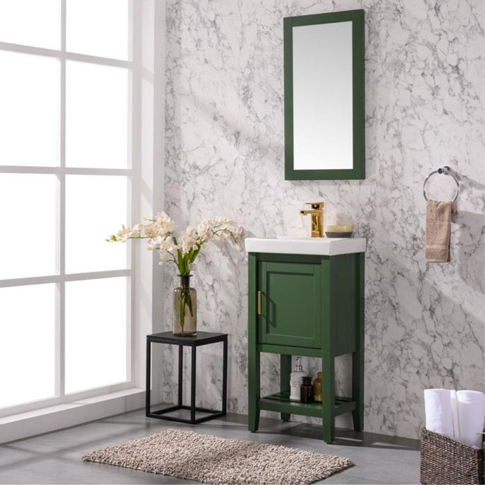 18" Aura Green Sink Vanity Unit – White Ceramic Top with Door Storage