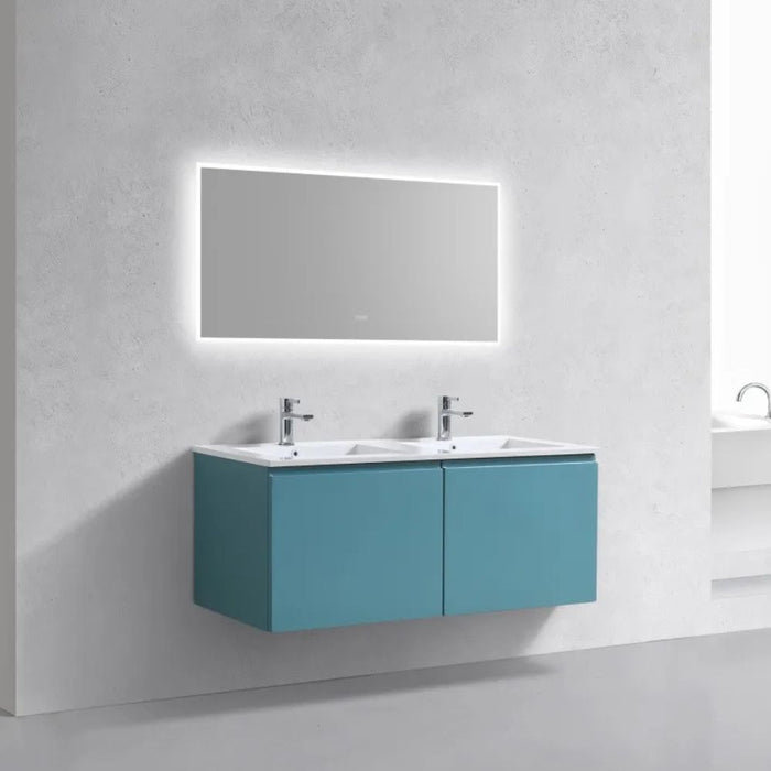 Falcon 48" Teal Green Wall Mount Double Sink Bathroom Vanity – Modern Floating Style with Integrated Countertop