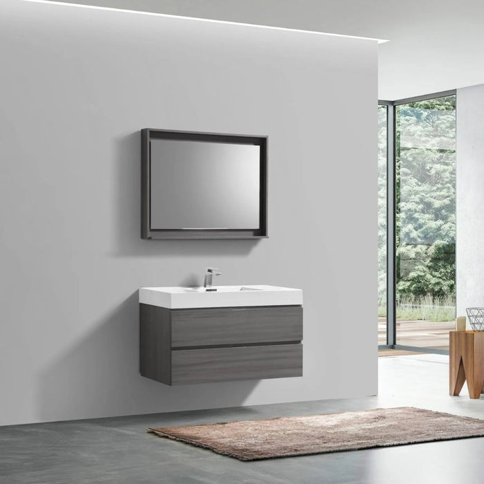 Sabby 36" Vulcan Ash Grey Wall Mounted Modern Bathroom Vanity – Waterproof Wood Veneer with Integrated Sink