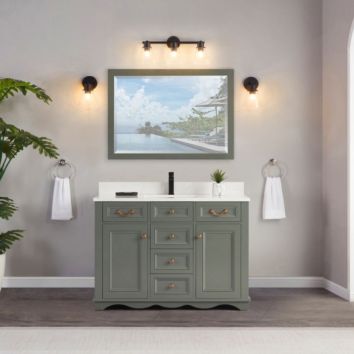Vivaldi 48" Vivaldi Pewter Green Bathroom Vanity - Solid Wood Construction with 1" Artificial Stone Top & Soft Close Drawers