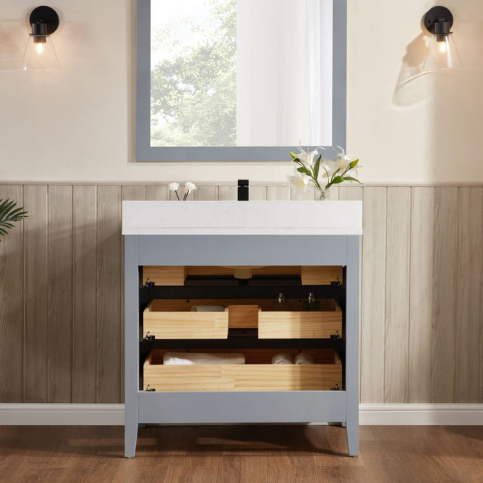 Vallis 36" Cadet Finish Solid Wood Bathroom Vanity with Artificial Stone Top - Classic Collection Single Sink