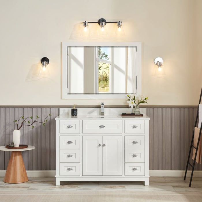 Fernanda 48" Solid Wood Bathroom Vanity in Dreamy White with 1" Artificial Stone Top & Soft Close Storage