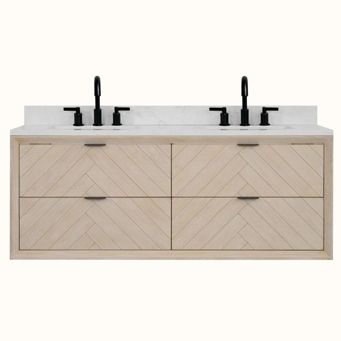 Tannis 60" Whitewashed Oak Bathroom Vanity with White Artificial Stone Top – Traditional 4-Drawer Design