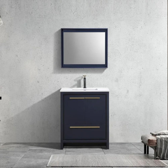 Kaisley 30" Blue Modern Vanity Cabinet with White Quartz Counter - Soft Closing Hardware