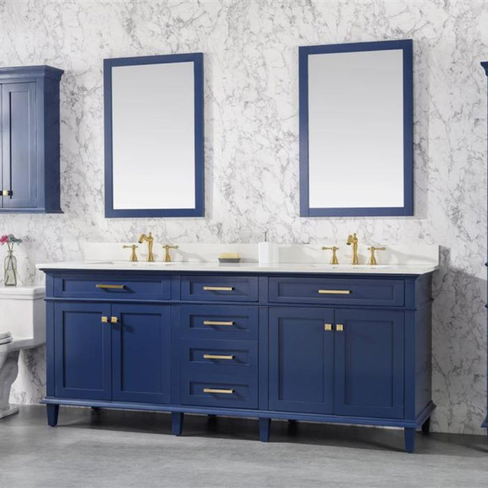 Packer 80" Blue Bathroom Vanity – Quartz Top, Storage Drawers & Doors