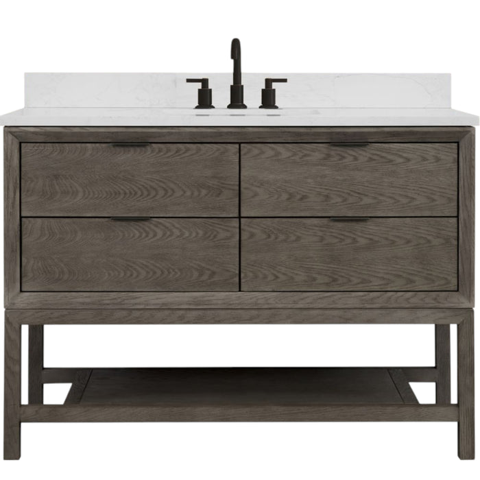 Yashiya 48" Grey Oak Vanity with Legs – White Artificial Stone Top & Pre-Drilled Faucet Holes
