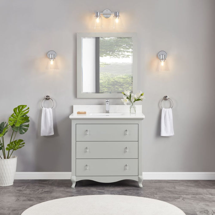 Kari 36" Vanity in Silver Finish – Solid Wood with Artificial Stone Countertop