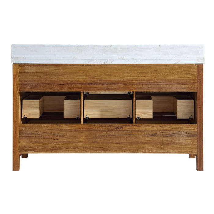 60" Ebony Single Sink Vanity – Modern Freestanding with 2" White Marble Countertop & Ceramic Basin