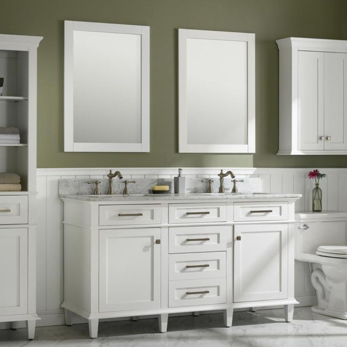 Sandrine 60" White Wood Double Vanity – Carrara Top & Storage Drawers