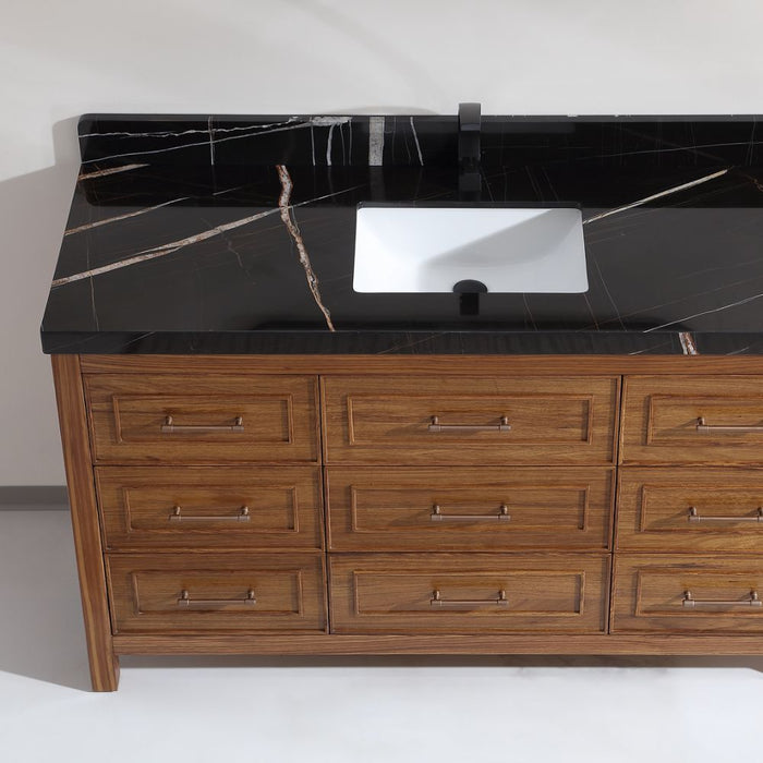 Pandora 60" Single Sink Vanity Black Natural Marble – Traditional Wood Bathroom Cabinet