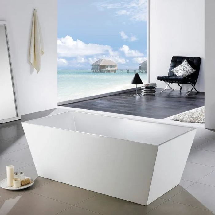 Carlo 63" White Rectangular Freestanding Bathtub – Modern Acrylic with Chrome Fixtures