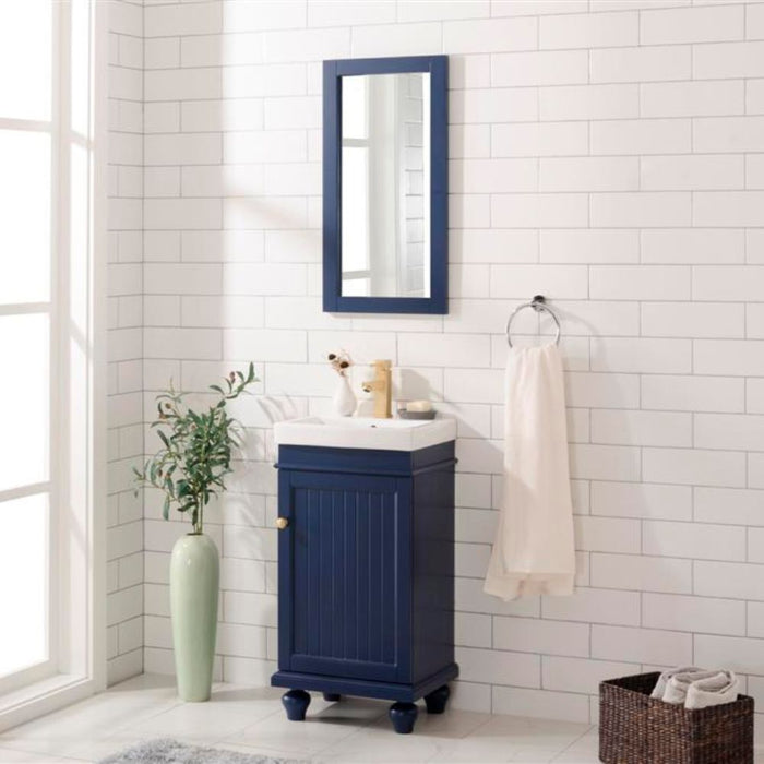 Ambrosia Blue 18" Bathroom Vanity Cabinet with White Ceramic Top – Contemporary Single Faucet Ready