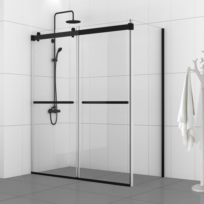 Frameless Sliding Shower Enclosure – 56"W Moonstone Matte Black Double Glass Doors