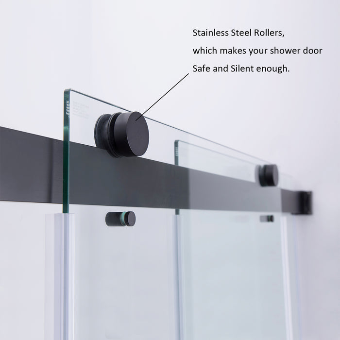 Frameless Sliding Shower Enclosure – 56"W Moonstone Matte Black Double Glass Doors
