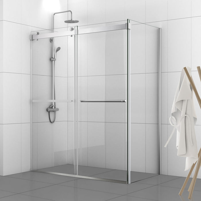 56-Inch Morpheus Polished Chrome Shower Enclosure – Double Sliding Frameless Glass Door