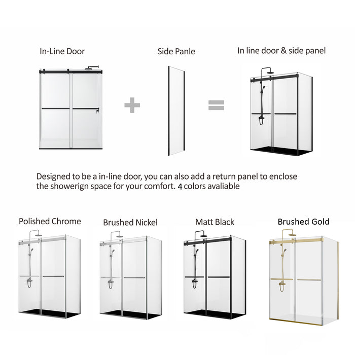 Spezia 60" W x 76" H Double Sliding Frameless Shower Door in Brushed Gold