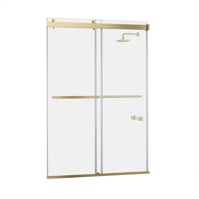 Spezia 60" W x 76" H Double Sliding Frameless Shower Door in Brushed Gold