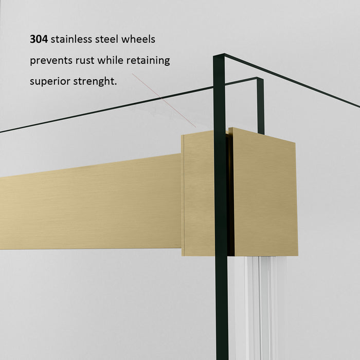 Spezia 60" W x 76" H Double Sliding Frameless Shower Door in Brushed Gold