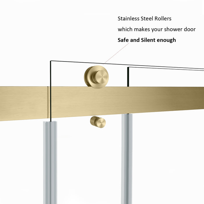 Spezia 60" W x 76" H Double Sliding Frameless Shower Door in Brushed Gold