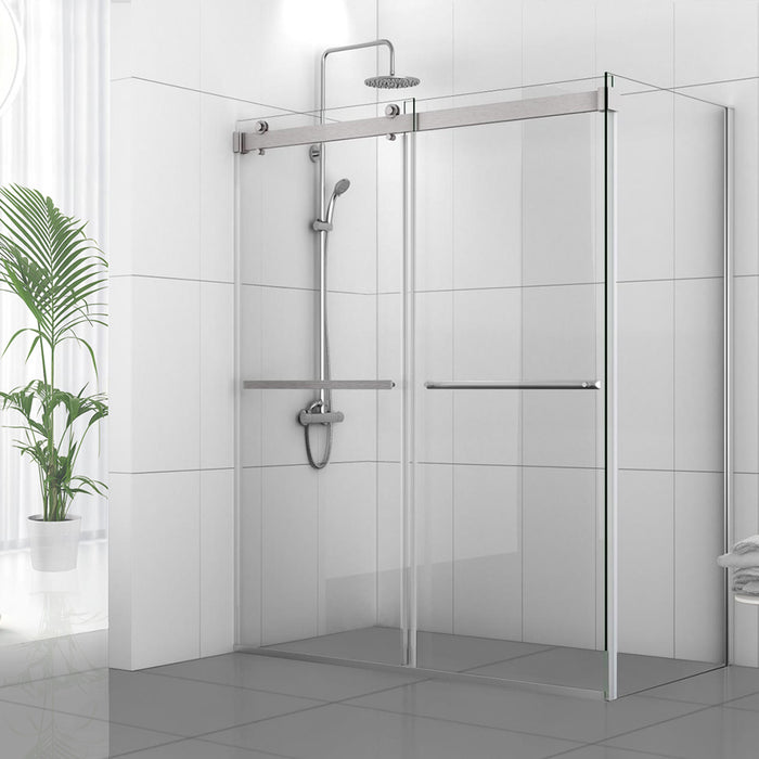 Spezia 60" W x 76" H Rectangle Double Sliding Frameless Shower Enclosure in Brushed Nickel