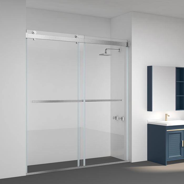 68-Inch Nostalgia Sliding Shower Door – Modern Frameless Glass in Brushed Nickel Finish