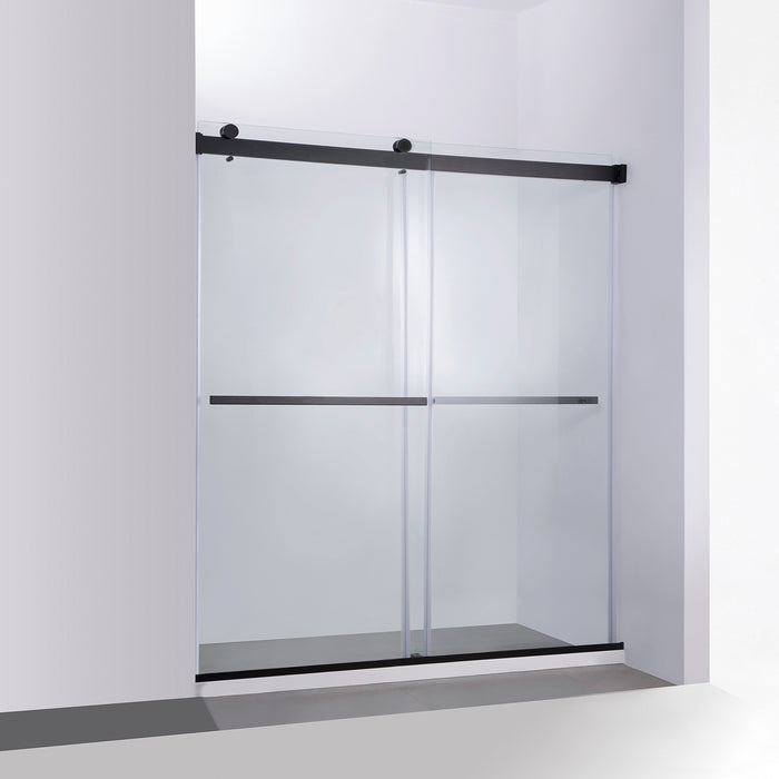 68-Inch Pavon Frameless Shower – Matte Black Double Sliding Glass Doors