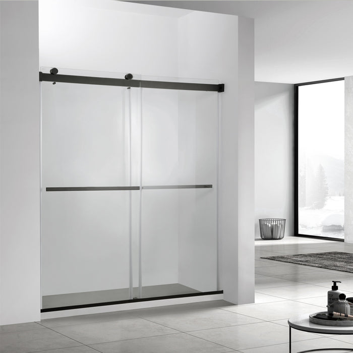 68-Inch Pavon Frameless Shower – Matte Black Double Sliding Glass Doors