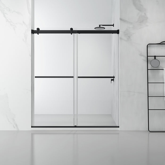 68-Inch Pavon Frameless Shower – Matte Black Double Sliding Glass Doors