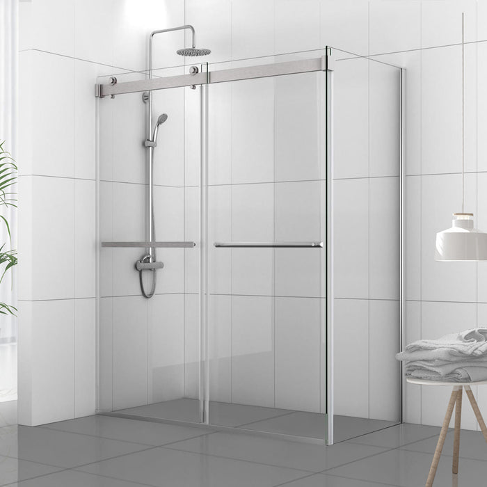 68-Inch Bypass Frameless Glass Shower Enclosure – Modern Brushed Nickel Double Sliding Doors