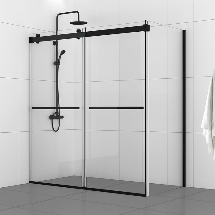 68-Inch Oleander Rectangle Glass Shower Enclosure – Sleek Frameless Sliding Doors in Matte Black