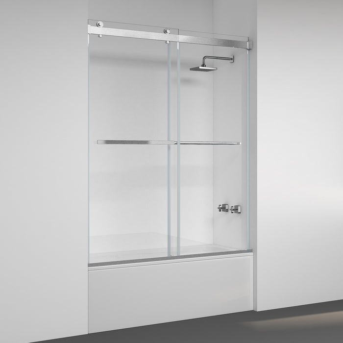 Spezia 60" W x 58" H Double Sliding Frameless Tub Door in Brushed Nickel