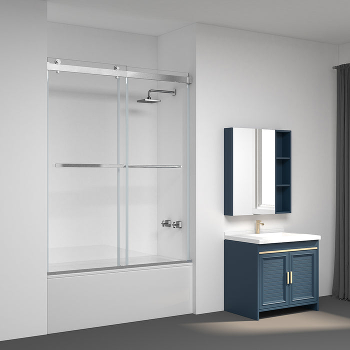 Spezia 60" W x 58" H Double Sliding Frameless Tub Door in Brushed Nickel