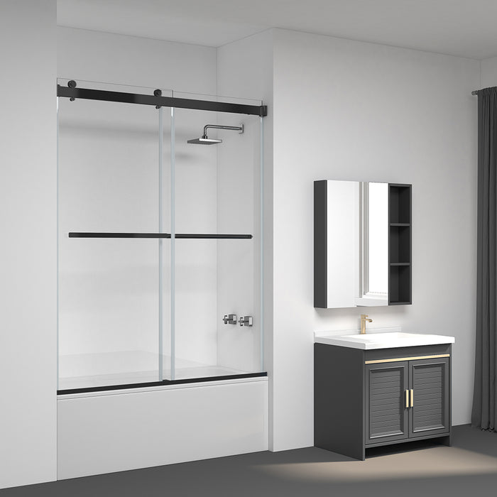 60"W x 76"H Amity Brushed Gold Glass Shower Door – Frameless Single Sliding Panel
