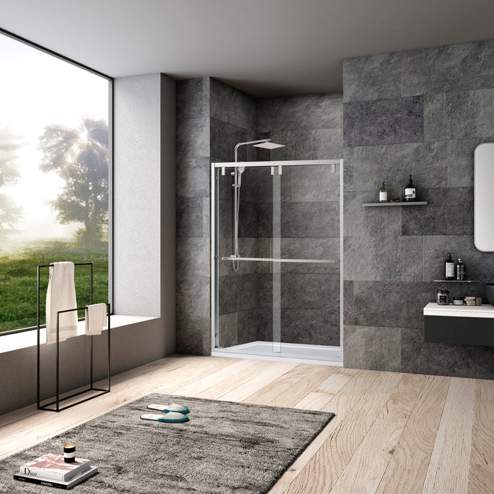 60-Inch Bardot Sliding Shower Door – Modern Framed Design, Brushed Nickel