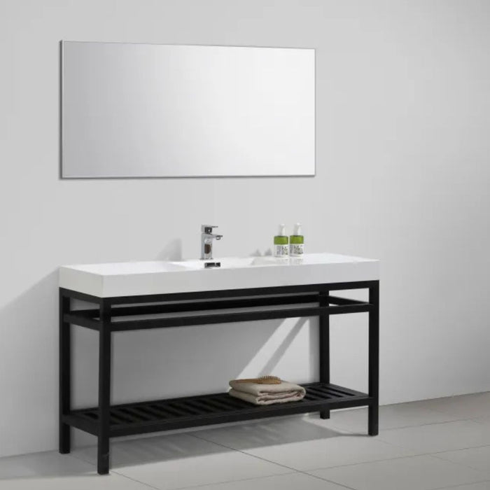Sixtine 60" Matt Black 316L Stainless Steel Console Vanity – Modern Single Sink with Acrylic Integrated Top
