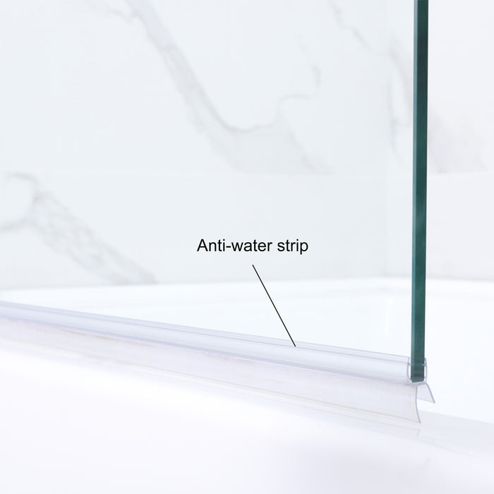 34x58 Chartreuse Matte Black Frameless Tub Door – Hinged Glass Panel for Modern Bathrooms