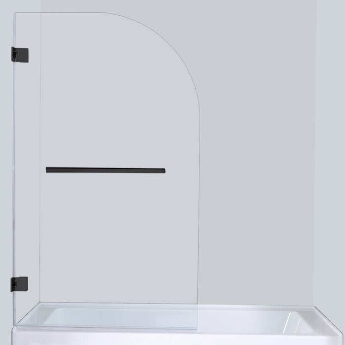34x58 Chartreuse Matte Black Frameless Tub Door – Hinged Glass Panel for Modern Bathrooms