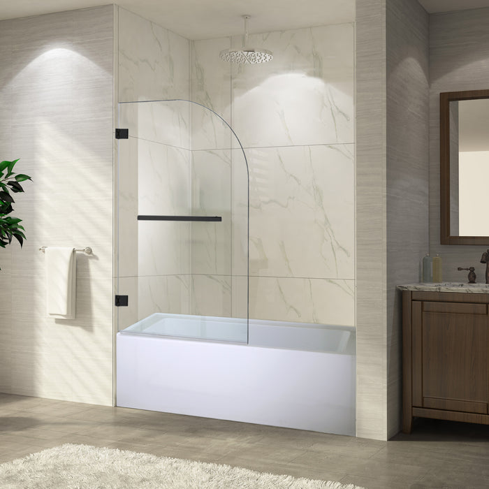 34x58 Chartreuse Matte Black Frameless Tub Door – Hinged Glass Panel for Modern Bathrooms