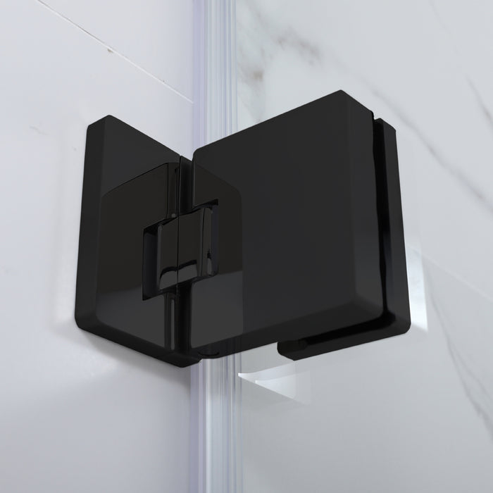 34x58 Chartreuse Matte Black Frameless Tub Door – Hinged Glass Panel for Modern Bathrooms
