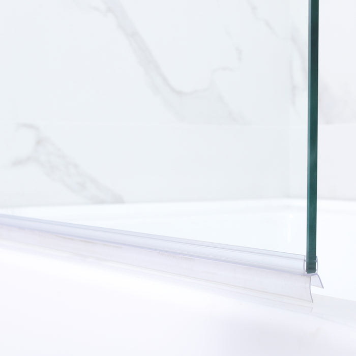 34x58 Chartreuse Matte Black Frameless Tub Door – Hinged Glass Panel for Modern Bathrooms